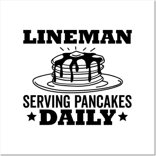 Lineman Pancake Serving Pancakes Daily Black Text Posters and Art